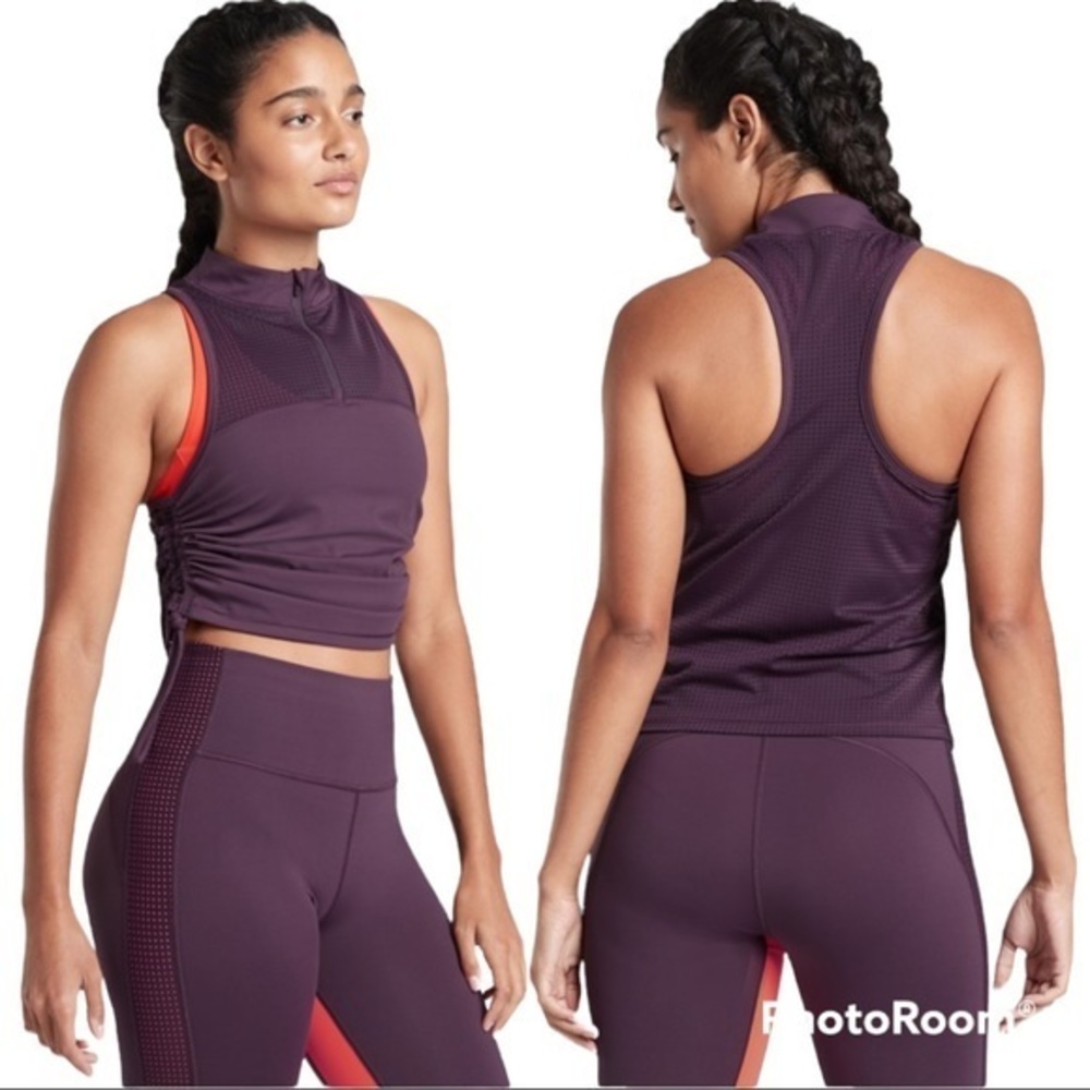Athleta Hiit It Tank GATE PURPLE Mesh High Neck Top Tank XS